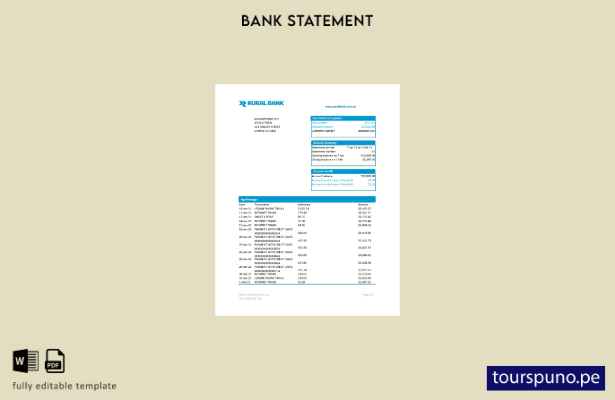 listo para imprimir plantilla de Excel de extracto del Banco Rural de Australia